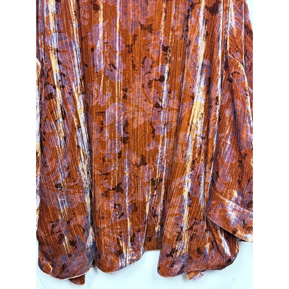 Anthropologie Velvet Kimono Cardigan XL Orange Purple Floral Open Boho Oversized - Picture 11 of 16